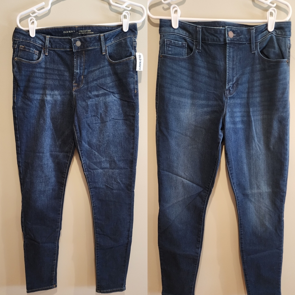 NWT LOT OF 2 Rockstar Skinny Jegging Old Navy Women's Blue Denim Jean 10 TALL